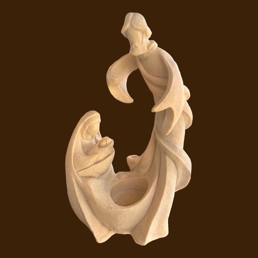 Vintage Sandstone Christmas Nativity Mary Joseph Jesus Tea Light Candle Holder